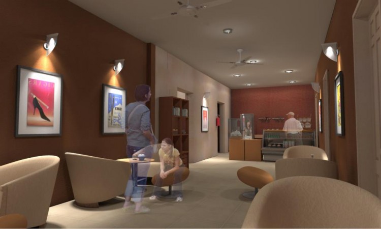 Interior of a coffe shop.